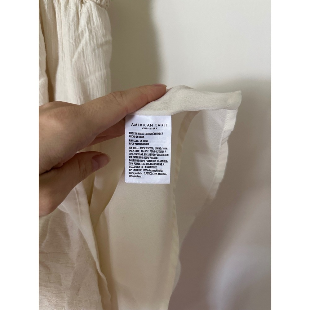 American Eagle Cream Smocked Tiered Mini Dress Medium gauze Ivory Boho Summer - Picture 5 of 7